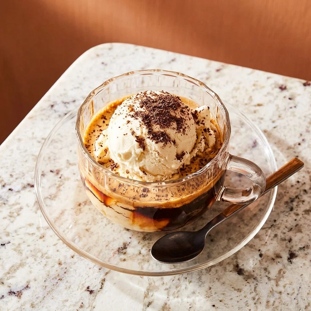 Affogato espresso ice cream dessert at Zesty Dessert Café in St. Thomas, ON